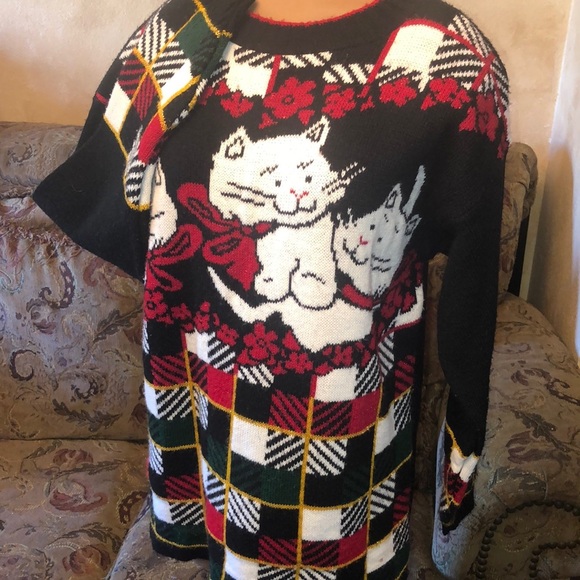 VTG Dana Scott “ugly” X-mas cat kitten sweater - Picture 1 of 7